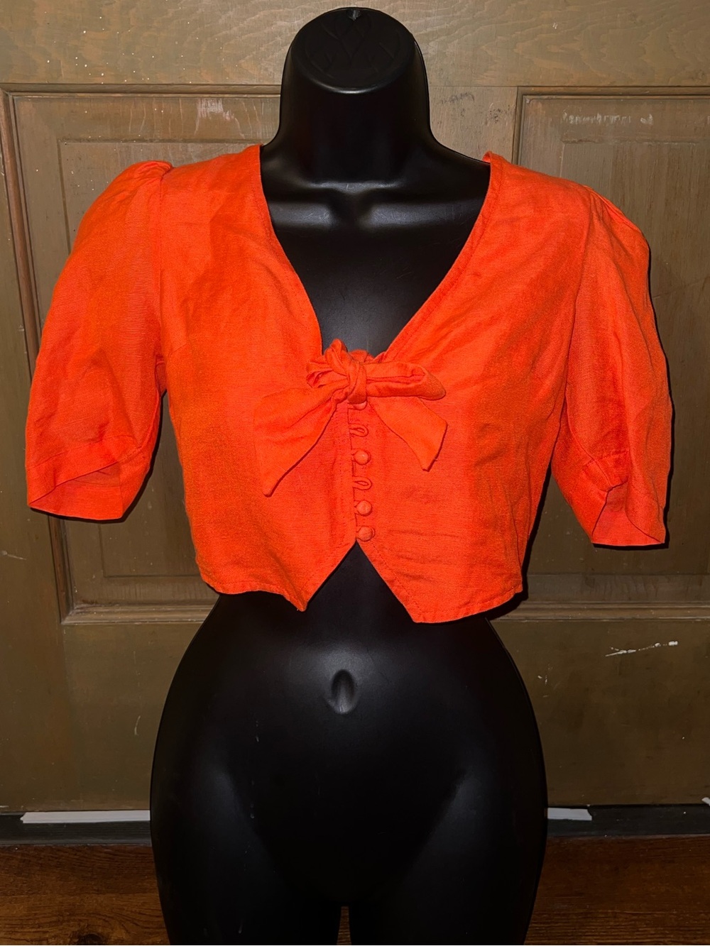 Maeve by Anthropologie Boho Orange Linen Tie Front Button Crop Top Size 00P NWT - Picture 5 of 13